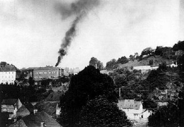 Smoke rising from the chimney at Hadamar, one of six facilities which carried out the Nazis' Euthanasia Program